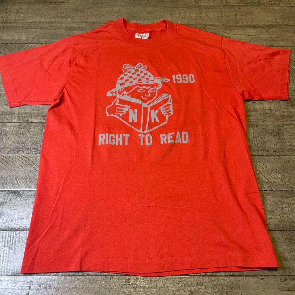 Vintage 1990 Library Detective "Right to Read" T-Shirt – Red – Single Stitch